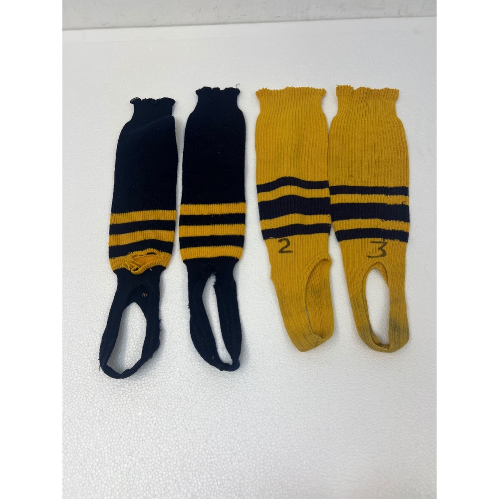 Vintage Baseball Stirrup Socks Lot Navy Blue Gold Striped Rib Knit Michigan Pair